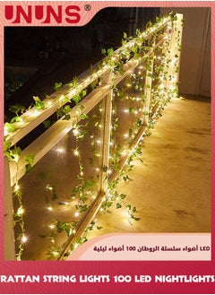 UNUNS أضواء خيوط اللبلاب، أضواء خيوط القش الخارجية 100 LED 2م، أضواء النباتات الاصطناعية المزخرفة، أضواء اللبلاب المعلقة عبر USB لغرفة النوم وحفلات الزفاف والاحتفالات وحديقة السطح  - Image 5