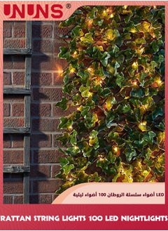 UNUNS أضواء خيوط اللبلاب، أضواء خيوط القش الخارجية 100 LED 2م، أضواء النباتات الاصطناعية المزخرفة، أضواء اللبلاب المعلقة عبر USB لغرفة النوم وحفلات الزفاف والاحتفالات وحديقة السطح  - Image 1