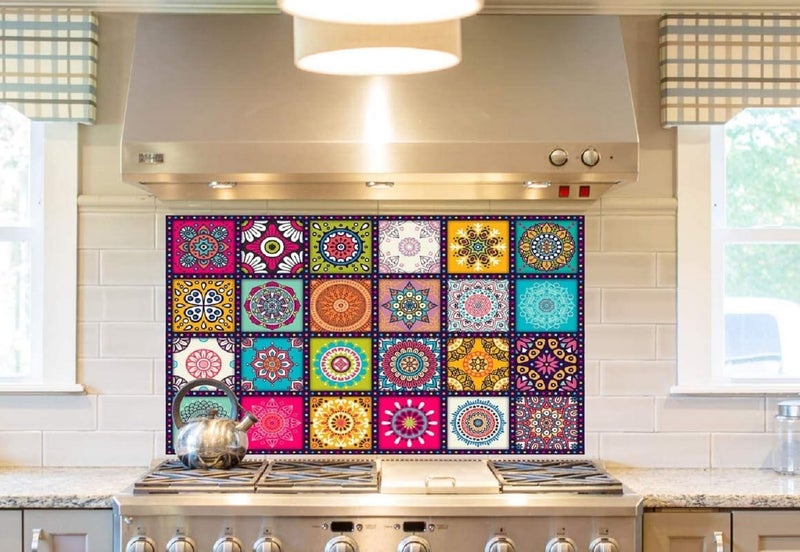 Akki World Mandala Multi for Kitchen - Tiles Stickers for Wall - Kitchen Tiles Stickers Oil Proof - Backsplash Tile Stickers for Kitchen Wallpaper Oil Proof Waterproof (Size - 50CM X 68CM) - Image 1