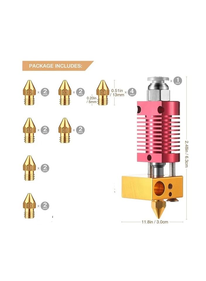 1-Set 3D Printer Extruder Hotend with 16 Pieces 3D Printer Extruders Brass Nozzles,Metal Hotend Kit for CR-10, CR10, CR10S, Ender 3, Ender 3 pro, Ender 5 - Image 2