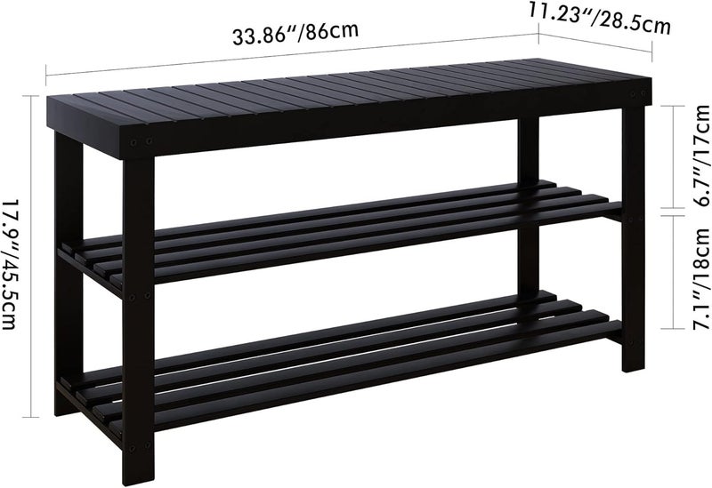 SMIBUY مقعد أحذية خيزران من SMIBUY من 3 طبقات للمدخل، 86 × 28.5 × 45.5 سم، الممر، الحمام، غرفة المعيشة (أسود) - Image 3