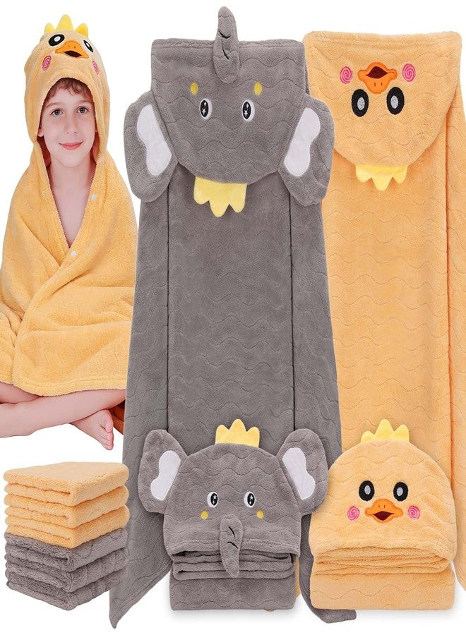 Flasoo 8 Pcs Toddler Towel Set, 2 Pcs Hooded Toddler Bath Towel, Large 55" x 27.5" Toddler Hooded Towel & 6 Pcs Baby Washcloths for Boy Girl 0-5 Year, Soft Gift for Babies, Infant, Newborn Essential