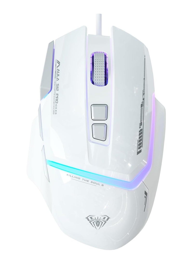AULA S12Pro Wired Esports Gaming Mouse – RGB Backlight, Macro Programming, Adjustable 1200–12800 DPI, Optical USB Mouse for PC (White) - Image 1