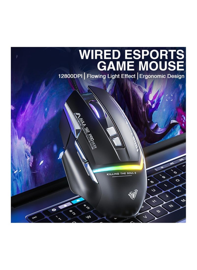AULA S12Pro Wired Esports Gaming Mouse – RGB Backlight, Macro Programming, Adjustable 1200–12800 DPI, Optical USB Mouse for PC (White) - Image 3