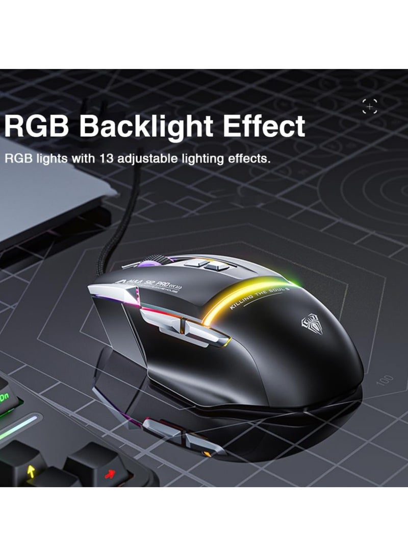 AULA S12Pro Wired Esports Gaming Mouse – RGB Backlight, Macro Programming, Adjustable 1200–12800 DPI, Optical USB Mouse for PC (White) - Image 4