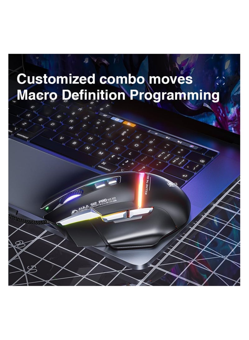 AULA S12Pro Wired Esports Gaming Mouse – RGB Backlight, Macro Programming, Adjustable 1200–12800 DPI, Optical USB Mouse for PC (White) - Image 5