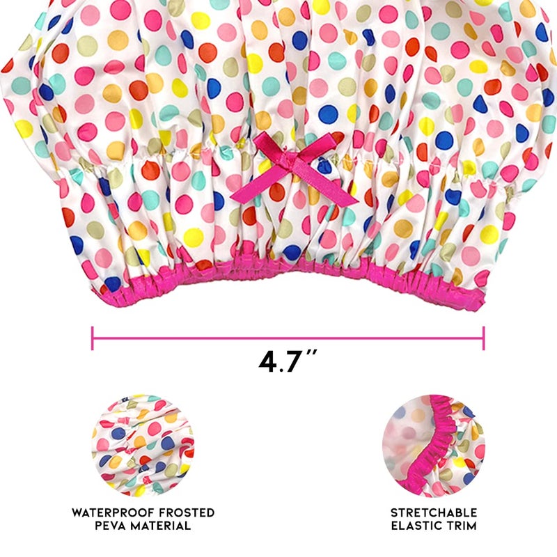 Betty Dain Reusable Bath & Shower Cap Lined, Oversized Waterproof Shower Caps Large Designed for all Hair Lengths with PEVA Lining & Elastic Band Stretch Hem Hair Hat - Fashionista Deco Dots - Image 4