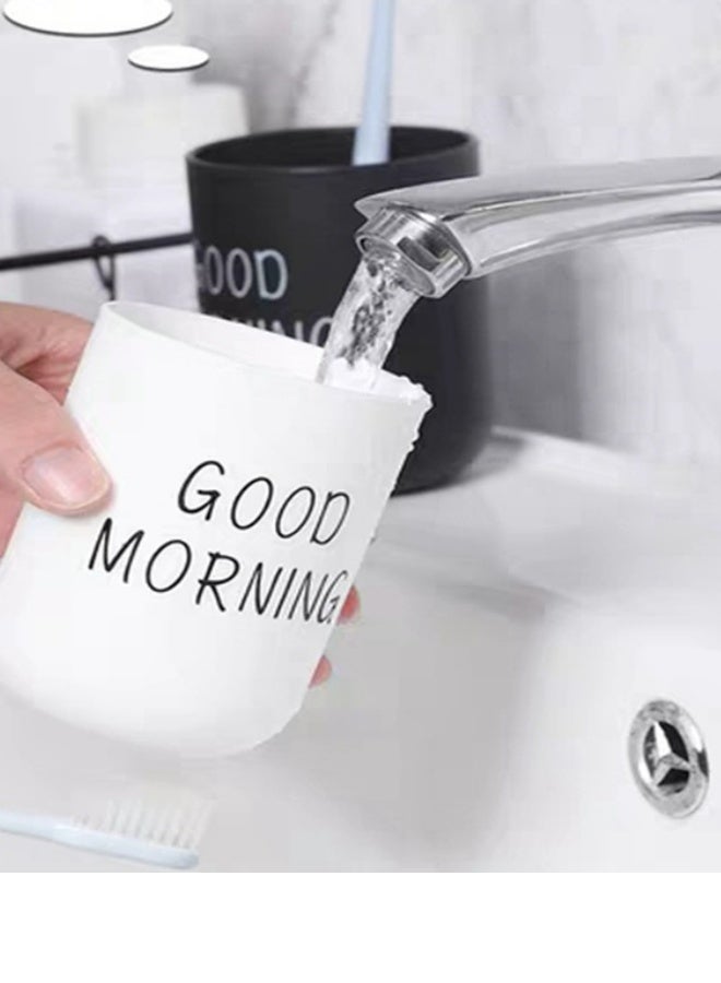 2pcs Couple Printed Toothbrush Holder Cup Black and White Color Food Grade Material BPA Free For Bathroom Vanity Countertop Daily Use 10x7.2x7.2 Cm - Image 4