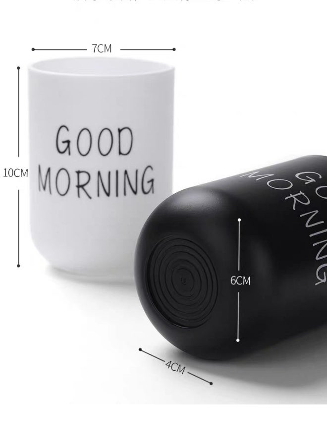 2pcs Couple Printed Toothbrush Holder Cup Black and White Color Food Grade Material BPA Free For Bathroom Vanity Countertop Daily Use 10x7.2x7.2 Cm - Image 3