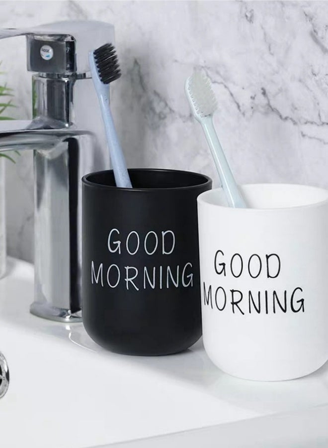 2pcs Couple Printed Toothbrush Holder Cup Black and White Color Food Grade Material BPA Free For Bathroom Vanity Countertop Daily Use 10x7.2x7.2 Cm - Image 2