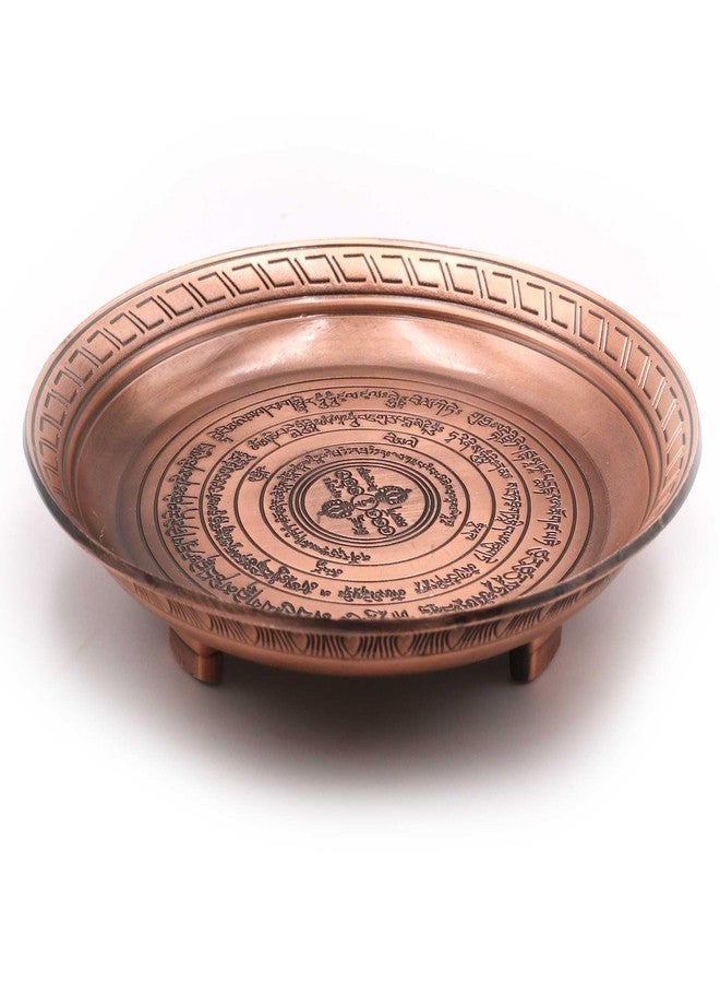 Amitofo Offering Bowl Prayer Ritual Plate - Bronze Material Three-Legged Design - Platewith Sanskrit 'Liberation Mantra' Engraving - Image 1