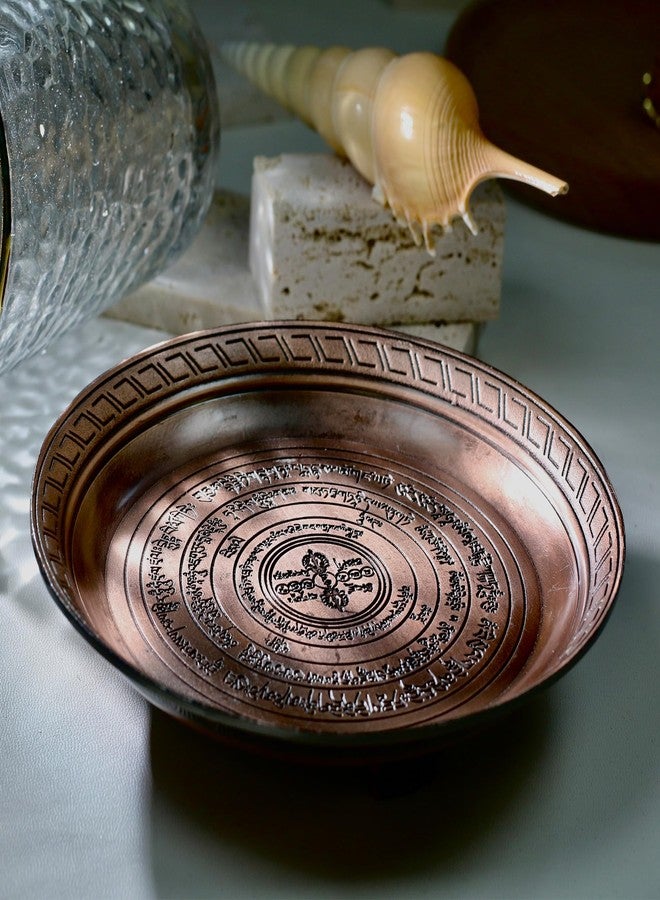 Amitofo Offering Bowl Prayer Ritual Plate - Bronze Material Three-Legged Design - Platewith Sanskrit 'Liberation Mantra' Engraving - Image 5