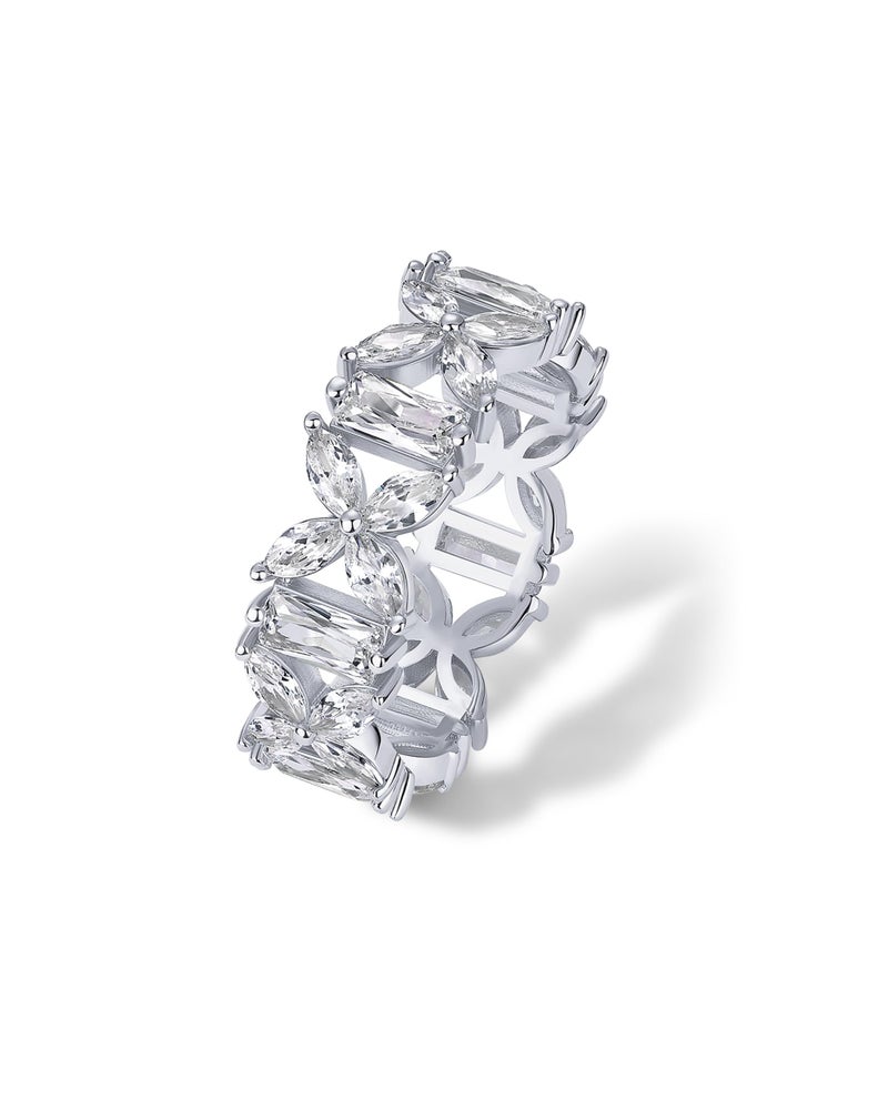 PAVOI Rhodium Plated Marquise Eternity Rings for Women - Cubic Zirconia Chunky Stackable Wedding Ring - Statement Baguette CZ Gold Wedding Bands for Women - Promise Band Bridal Jewelry - Size 6 - Image 1