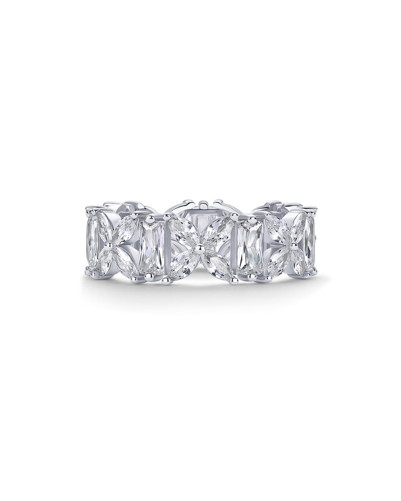 PAVOI Rhodium Plated Marquise Eternity Rings for Women - Cubic Zirconia Chunky Stackable Wedding Ring - Statement Baguette CZ Gold Wedding Bands for Women - Promise Band Bridal Jewelry - Size 6 - Image 3