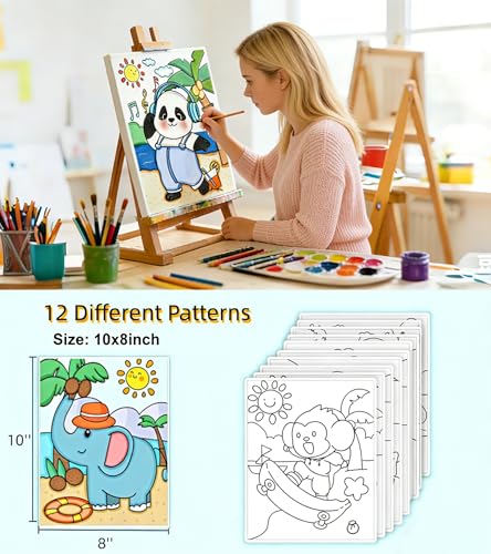 Aosemili 12Pcs Predrawn Canvas for Painting 8x10inch Pre Drawn Bulk Canvas to Paint for Adults Family Activities- Large Stretched Predrawn Art Canvases with Design Picture to Paint for Starters - Image 2
