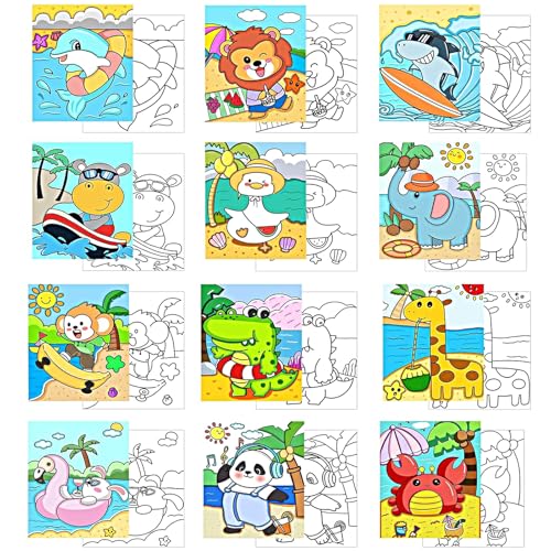 Aosemili 12Pcs Predrawn Canvas for Painting 8x10inch Pre Drawn Bulk Canvas to Paint for Adults Family Activities- Large Stretched Predrawn Art Canvases with Design Picture to Paint for Starters - Image 1