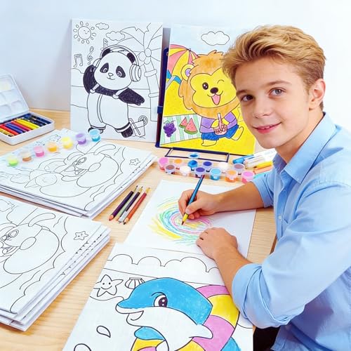 Aosemili 12Pcs Predrawn Canvas for Painting 8x10inch Pre Drawn Bulk Canvas to Paint for Adults Family Activities- Large Stretched Predrawn Art Canvases with Design Picture to Paint for Starters - Image 4