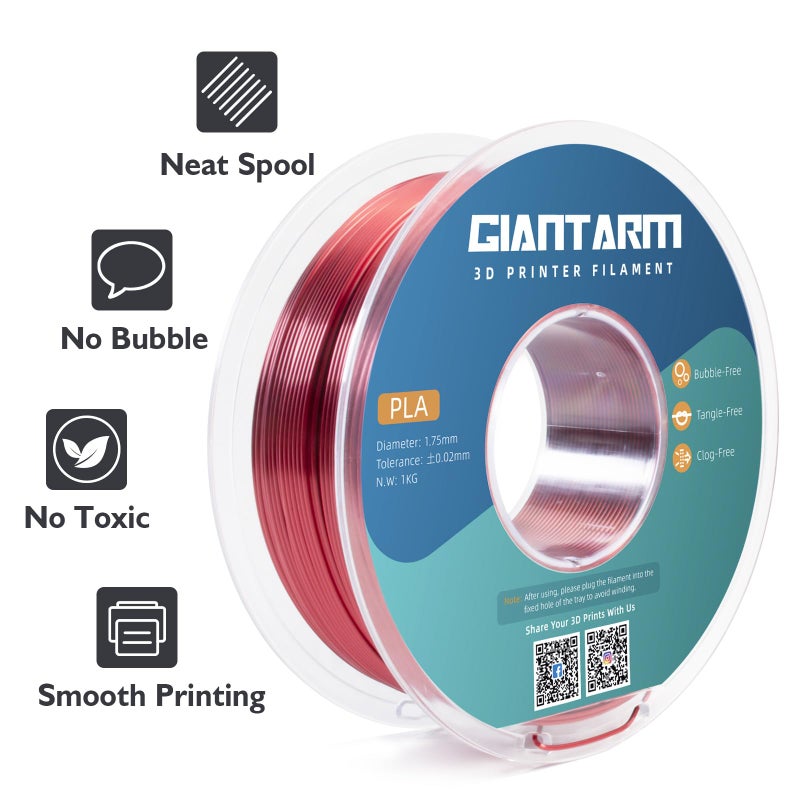 GIANTARM Dual Color PLA Filament, Silk PLA Filament 1.75mm +/-0.02mm,1KG Spool(2.2lbs) Vacuum Packaging, 3D Printing Filaments Fit Most FDM Printer - Image 3