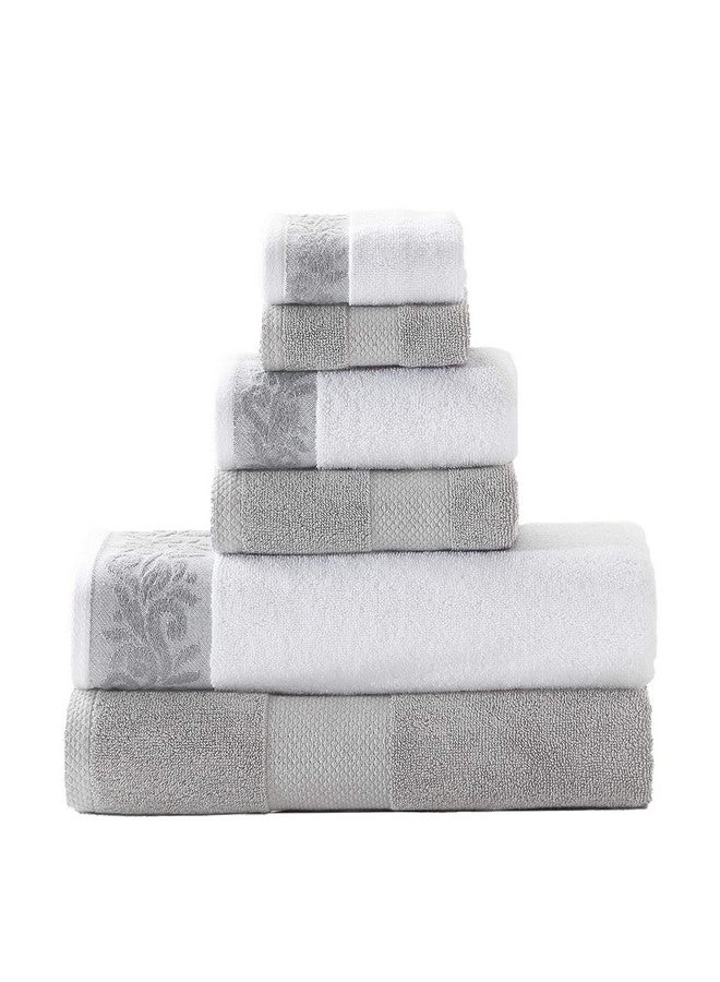 Modern Threads 600 GSM 6-Piece Towel Set with Filgree Jacquard Border, Silver - Image 1