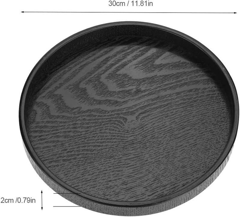 comfrt Round Serving Tray, Black Wooden Trays for Tea Coffee Food Place Plate Restaurant (11.81 x 0.79inch) - Image 2