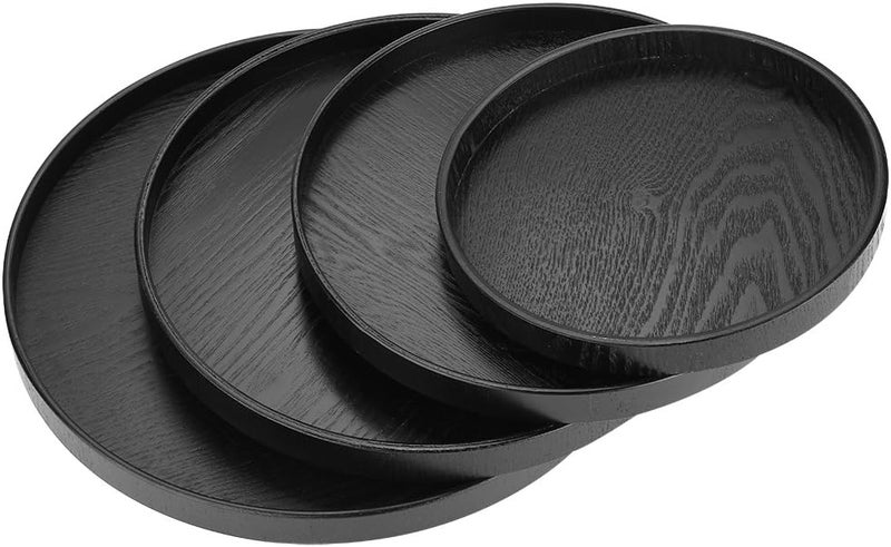 comfrt Round Serving Tray, Black Wooden Trays for Tea Coffee Food Place Plate Restaurant (11.81 x 0.79inch) - Image 1