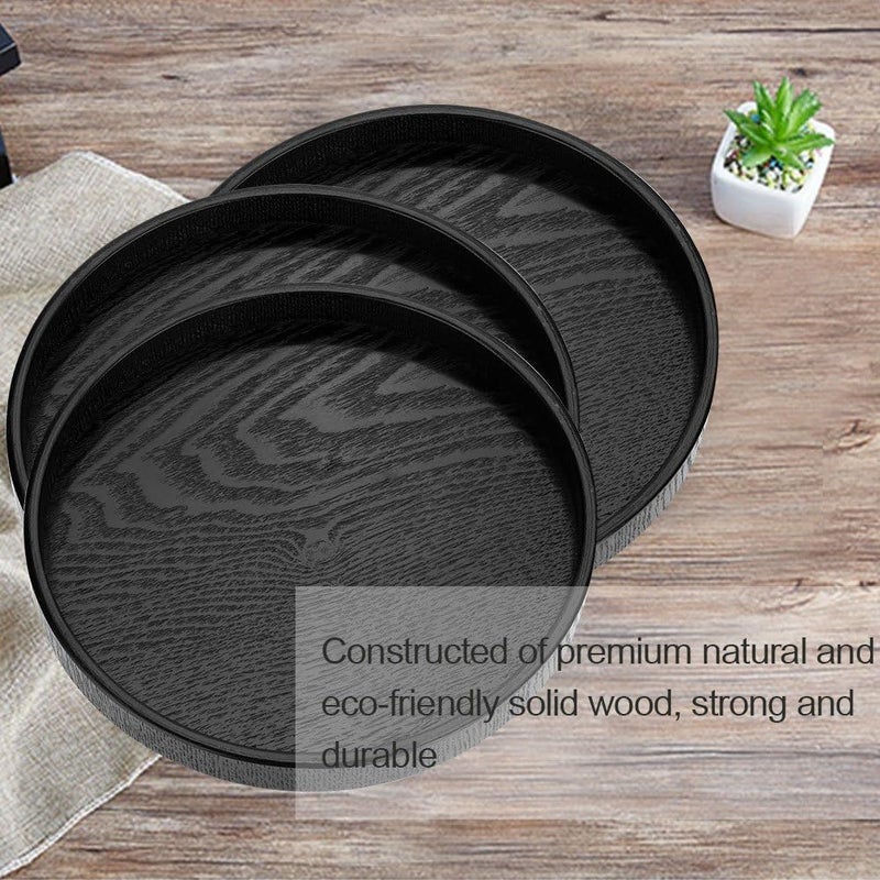 comfrt Round Serving Tray, Black Wooden Trays for Tea Coffee Food Place Plate Restaurant (11.81 x 0.79inch) - Image 4