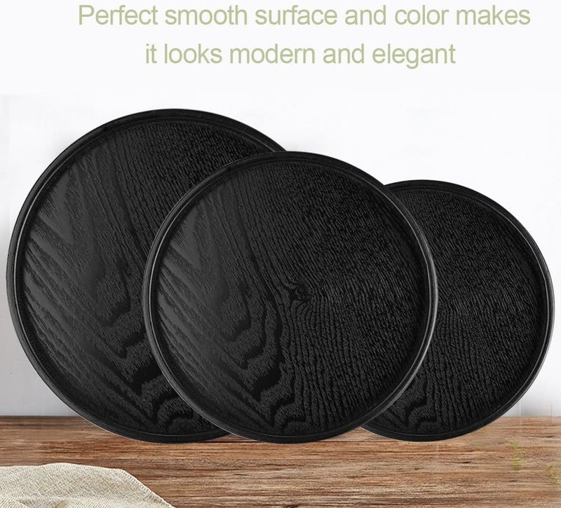 comfrt Round Serving Tray, Black Wooden Trays for Tea Coffee Food Place Plate Restaurant (11.81 x 0.79inch) - Image 5