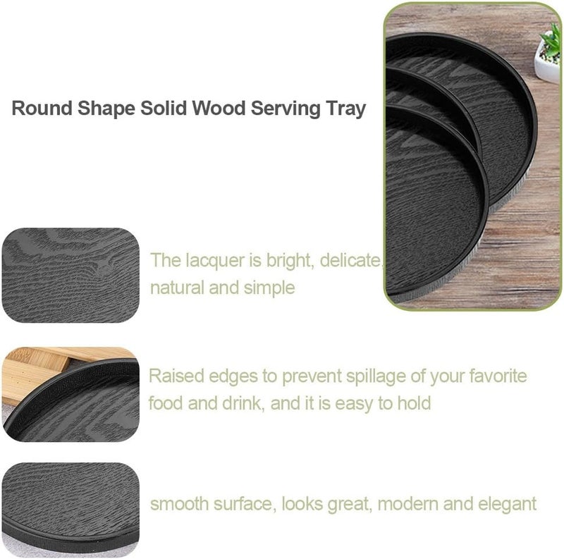 comfrt Round Serving Tray, Black Wooden Trays for Tea Coffee Food Place Plate Restaurant (11.81 x 0.79inch) - Image 3