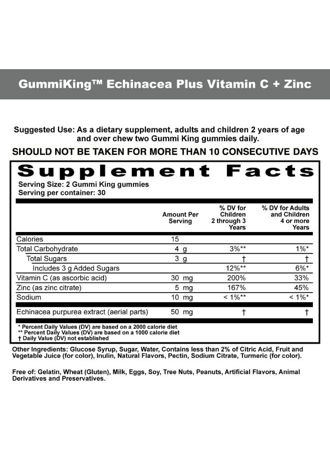 GummiKing Echinacea 50 Mg, Plus Vitamin C 30 Mg, And Zinc 5 Mg, For Kids, 60 Gummies  - Image 2