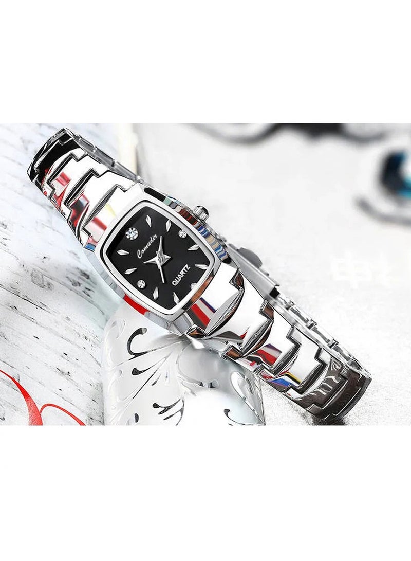 كومودير ساعة كوارتز نسائية باللونين الفضي والأسود أنالوج - Image 2