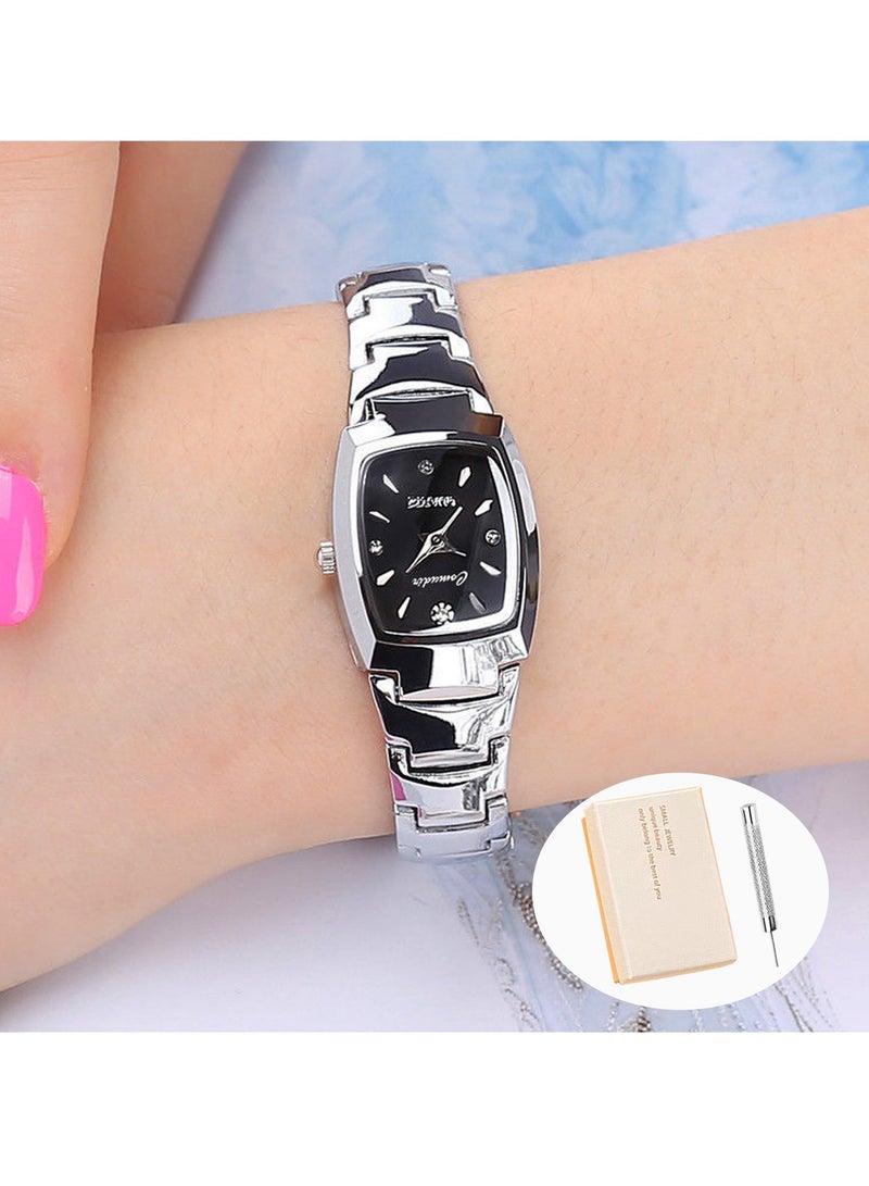 كومودير ساعة كوارتز نسائية باللونين الفضي والأسود أنالوج - Image 1