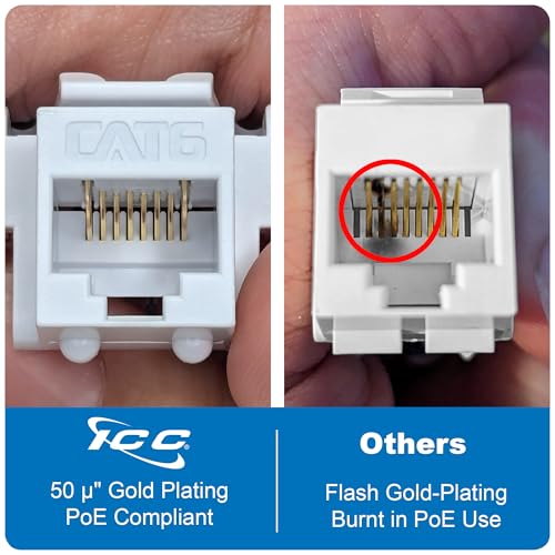 ICC CAT6 Keystone Jack with Inline IDC No Pair Split Wiring (Easier Termination) UL Listed PoE++ TAA Compliant for Wall Plate or Patch Panel, Works with JackEasy Termination Tool, White, 25 Pack - Image 2