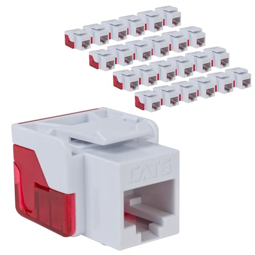 ICC CAT6 Keystone Jack with Inline IDC No Pair Split Wiring (Easier Termination) UL Listed PoE++ TAA Compliant for Wall Plate or Patch Panel, Works with JackEasy Termination Tool, White, 25 Pack - Image 1