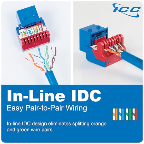 ICC CAT6 Keystone Jack with Inline IDC No Pair Split Wiring (Easier Termination) UL Listed PoE++ TAA Compliant for Wall Plate or Patch Panel, Works with JackEasy Termination Tool, White, 25 Pack - Image 3