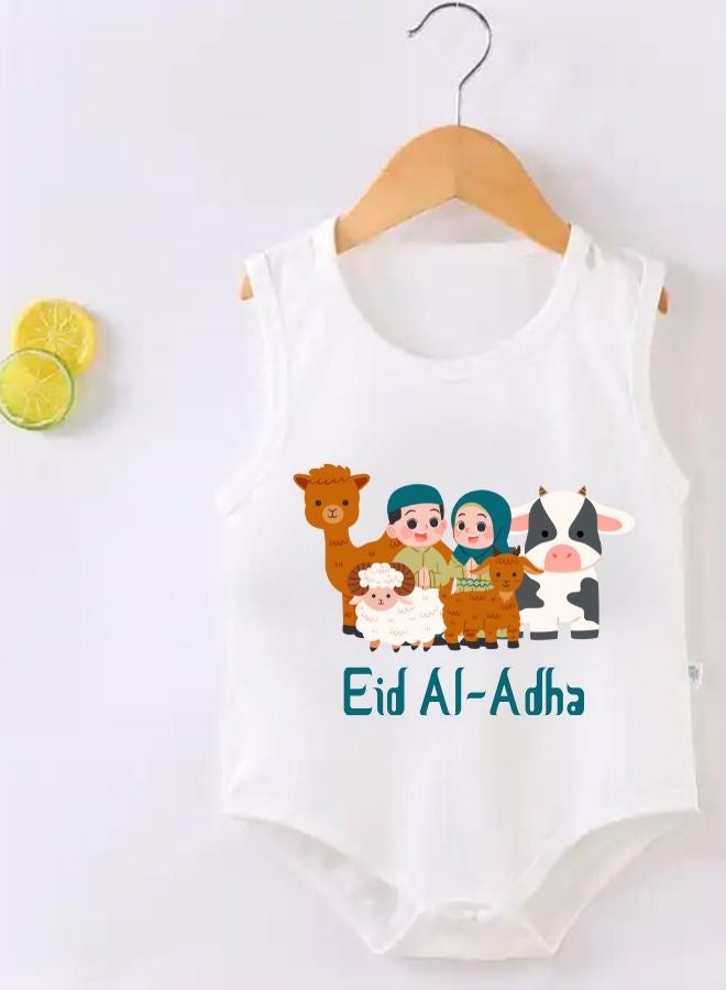PRINTSHOP4ME Baby Bodysuits Newborn Eid Romper Sleeveless Envelope Neck Outfit Romper Bakra Eid Romper Eid-Al-Adha Mubarak With Family  - Image 2