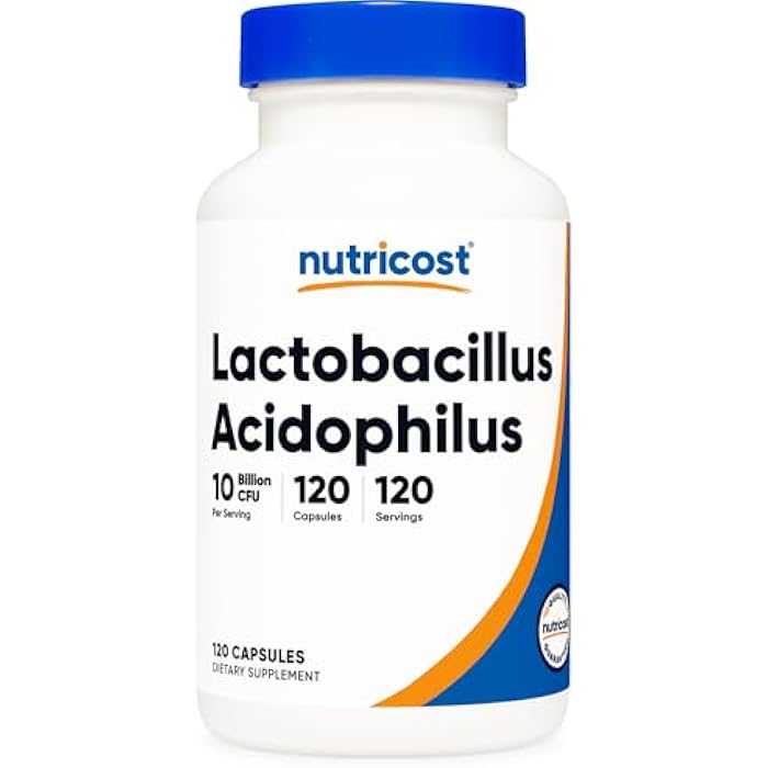 Nutricost Lactobacillus Acidophilus 10 Billion CFU, 120 Vegetarian Capsules - Image 1