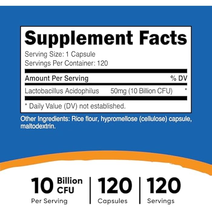 Nutricost Lactobacillus Acidophilus 10 Billion CFU, 120 Vegetarian Capsules - Image 2