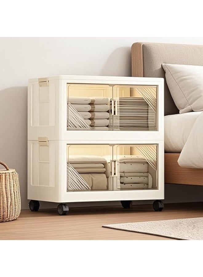 Alissa Plastic Storage Cabinet Foldable Stackable Box, Bedside Organizer Desktop Storage Box, Bedroom/Living Room/Study Storage Box for Clothes Books Office Files Bathroom Kitchen Storage Bins - Image 3