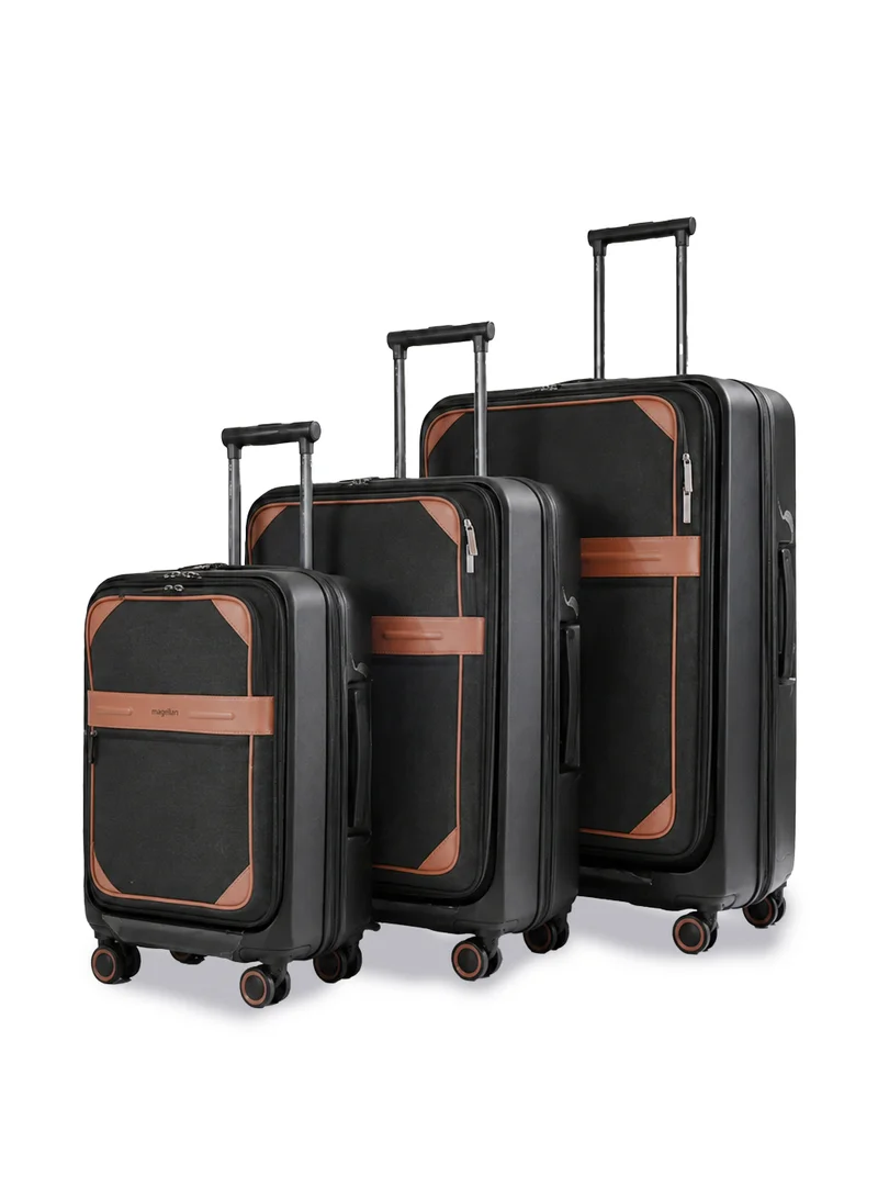 Magellan Magellan PC Hybrid Trolley 3 Piece Luggage Set PCF2584T4-3P – 20/25/29 Inch, 4 Spinner Wheels, TSA Lock, USB Port, Expandable