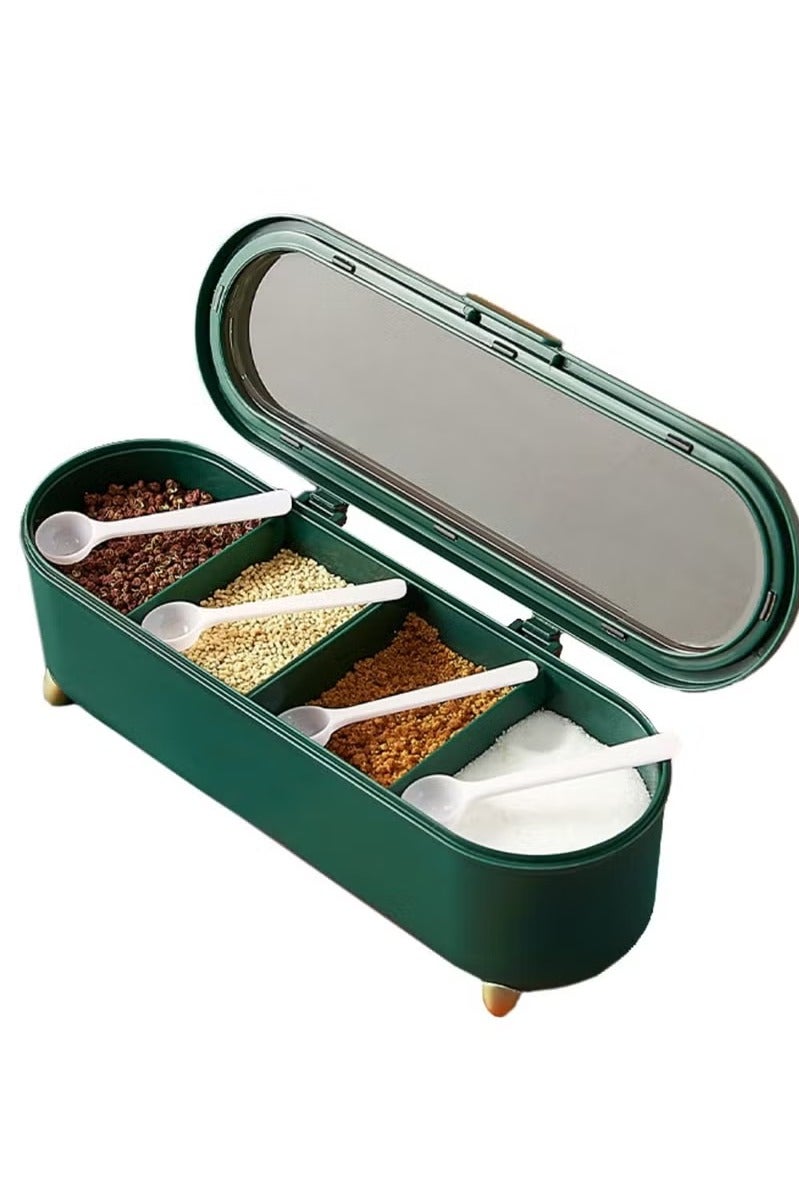 إكسفور حاوية بهارات 4 حجرات حاوية تخزين برطمان التوابل تحتوي على 4 ملاعق كبيرة