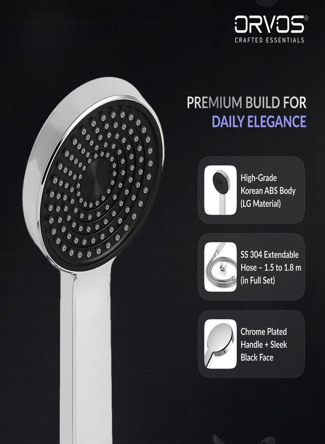 Orvos Hand Shower Single Mode- Orbit, Rounded 4x4 inches, Chrome Plated With High Grade Korean ABS material from LG, Black and Chrome Color, Head only, for high end luxury bathrooms - Image 3