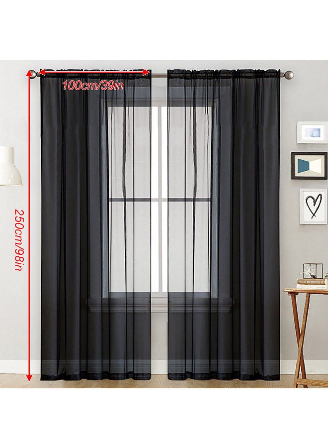 Sheer Curtains Living Room Rod Pocket Window Curtain Panels Bedroom Semi Sheer Voile Curtains Black (39''Wx98''L2 Panels)  - Image 4