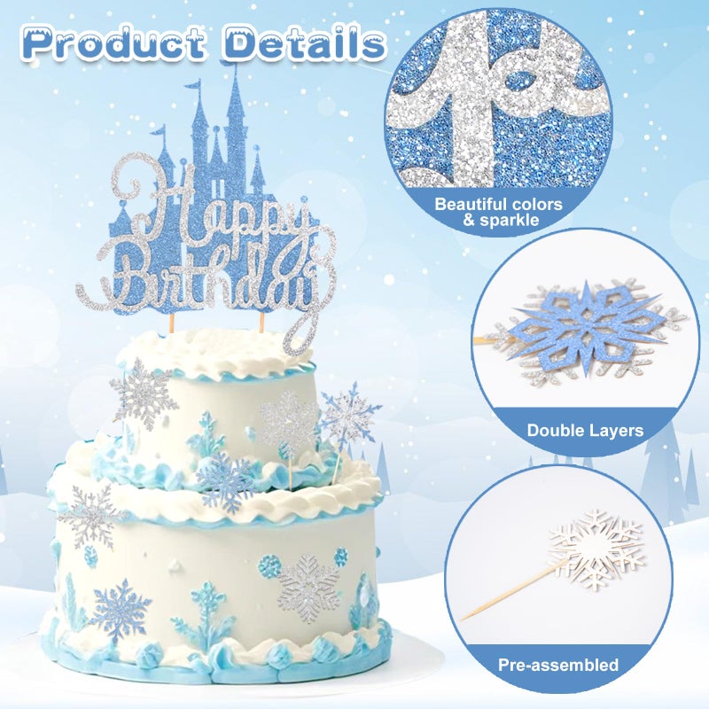 Wootkey 2Pcs Blue Castle Cake Toppers Princess Cake Decorations Princess Theme Birthday Castle Party Picks for Winter Wonderland Party Supplies - Image 3