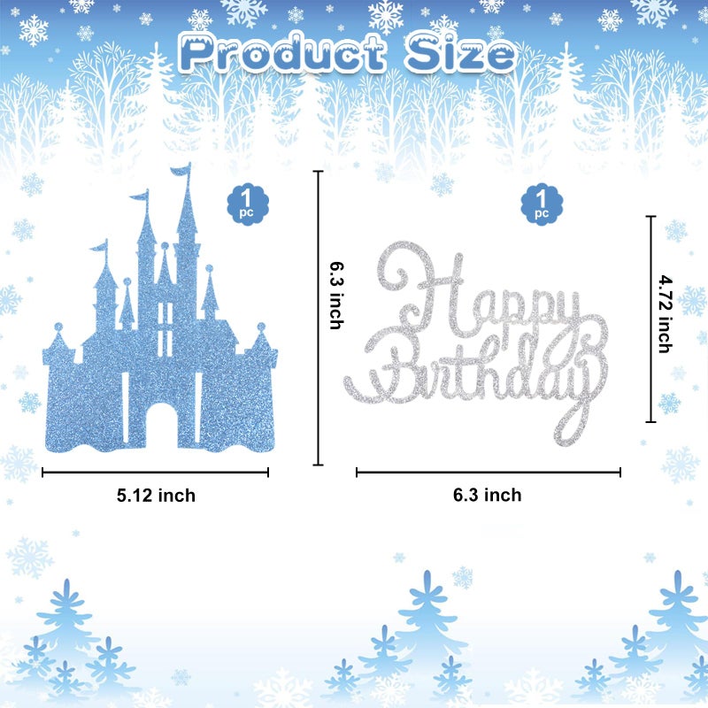Wootkey 2Pcs Blue Castle Cake Toppers Princess Cake Decorations Princess Theme Birthday Castle Party Picks for Winter Wonderland Party Supplies - Image 2