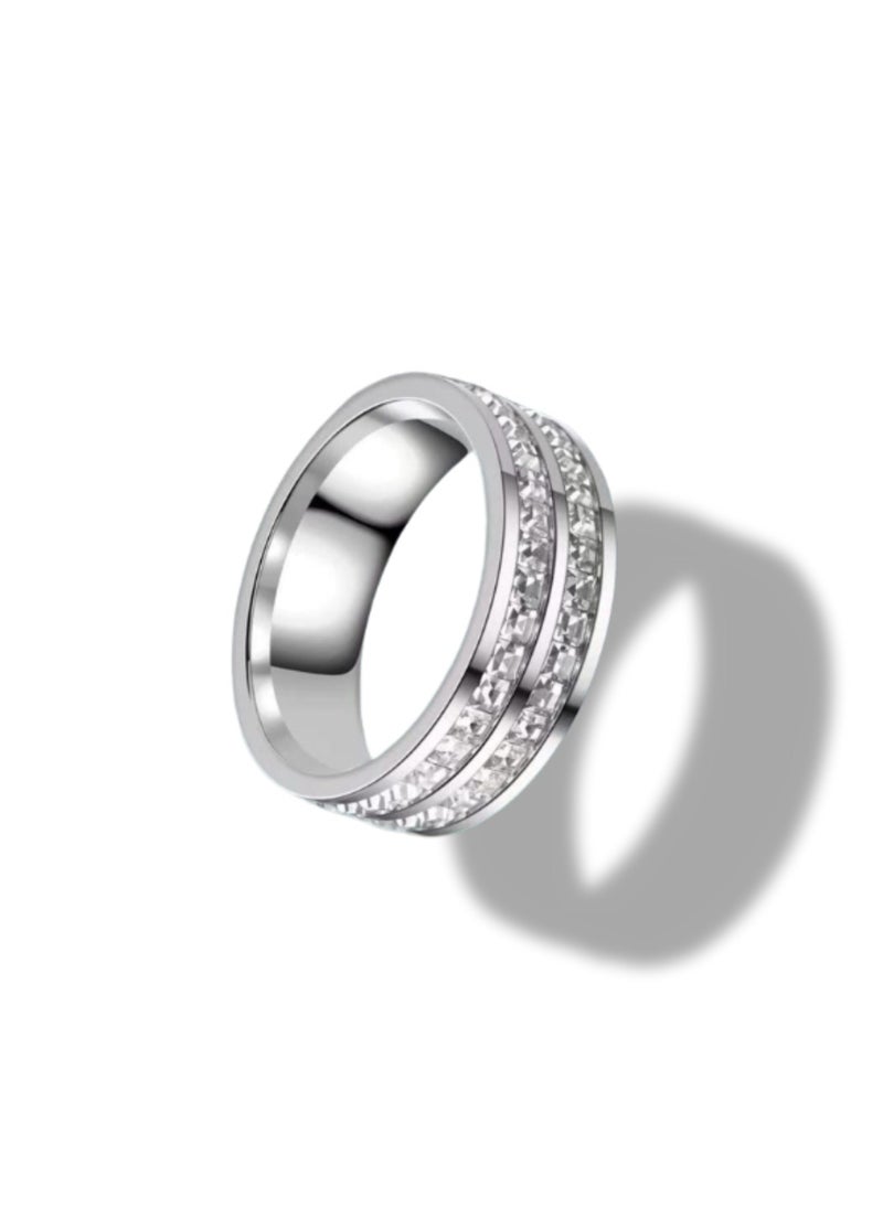 Soko Mesh Exquisite Women's Silver Band Double Square Diamond Rings - Handcrafted Wedding Band, Luxury Fashion Accessory, Timeless Design, Perfect Gift, Fine Jewelry Collection  - Image 4