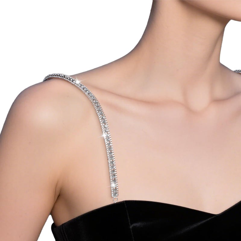 Aysatogc 1Pair Rhinestone Bra Straps, Rhinestones Bra Shoulder Chain for Wedding Prom Crystal Underwear Chain Bridal Wedding Dress Bra Shoulder Chains for Women Dress Accessories Jewelry - Image 1