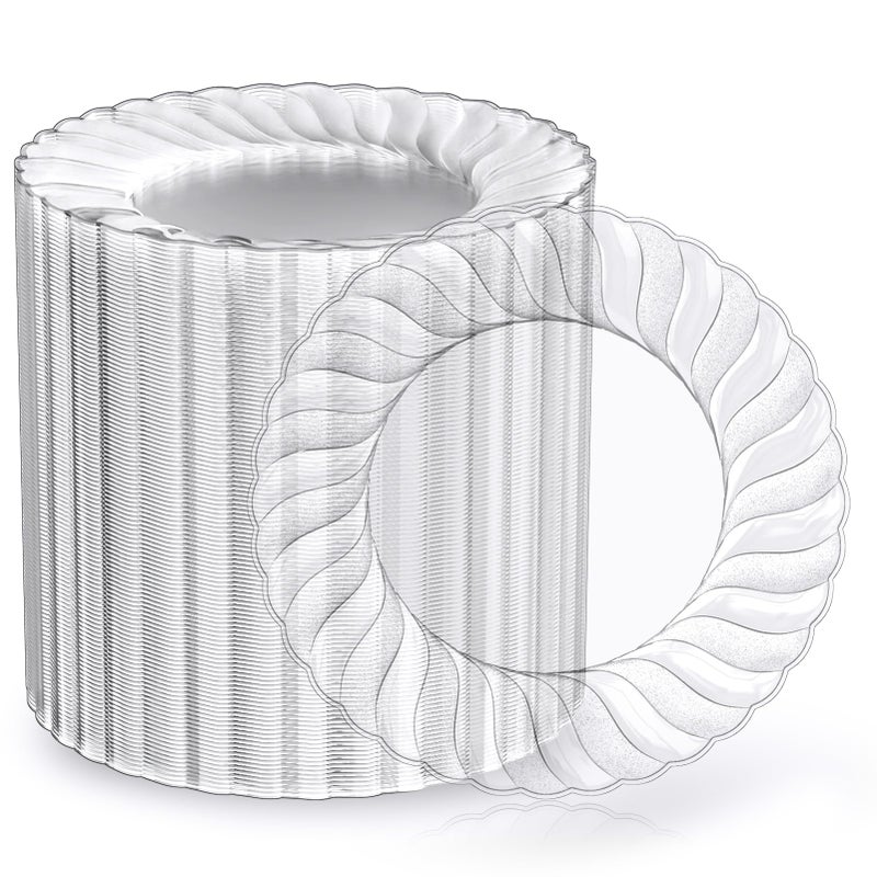 FOCUSLINE 100 Count 6 Inch Clear Plastic Plates Disposable Heavy Duty Salad Dessert Plates Premium Hard Plastic Plate Fancy Disposable Clear Plate for Weddings Parties and Events