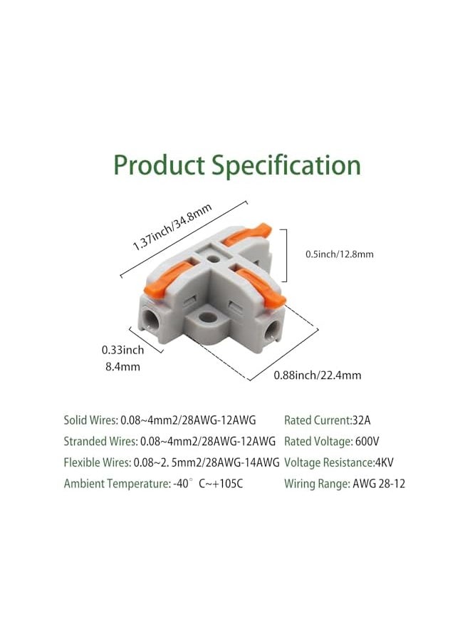 PROMASS promass 20pcs T-Type Lever Wire Connector Compact Splicing Connectors Quick Wiring 3 Pin 1 Way Wire Connector Suitable for AWG 28-12 Push in Terminal Wire Connector(Orange)  - Image 3