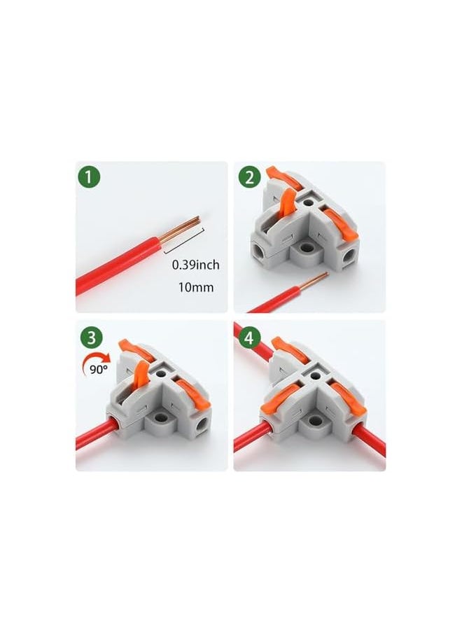 PROMASS promass 20pcs T-Type Lever Wire Connector Compact Splicing Connectors Quick Wiring 3 Pin 1 Way Wire Connector Suitable for AWG 28-12 Push in Terminal Wire Connector(Orange)  - Image 4