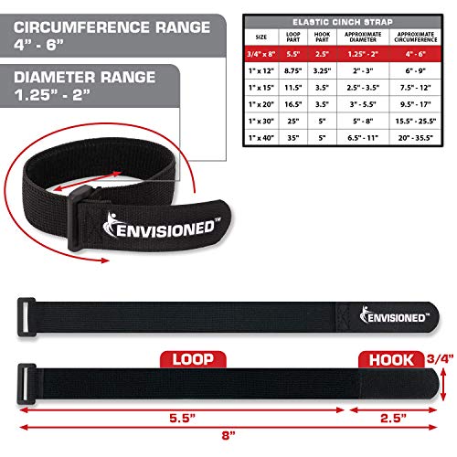 ENVISIONED Elastic Reusable Cinch Straps 34x8 10 Pack Hook and Loop Plus 2 Free Bonus Reusable Cable Ties - Image 3